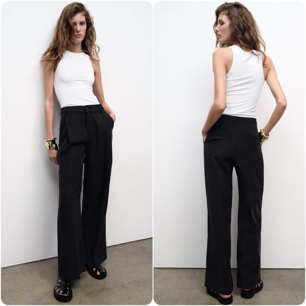Zara Flowy Pleated Pants in Black